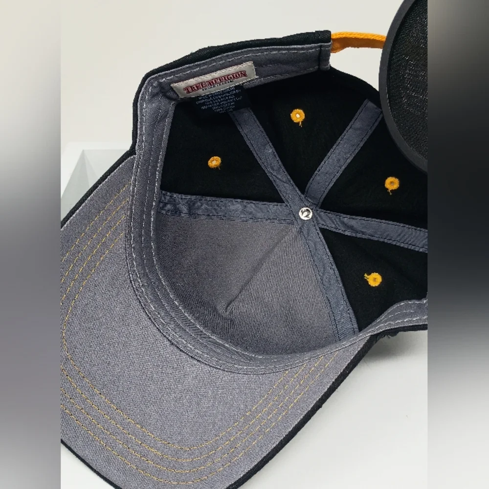 True Religion Black & Gold Logo Baseball Cap – Embroidered Adjustable Hat